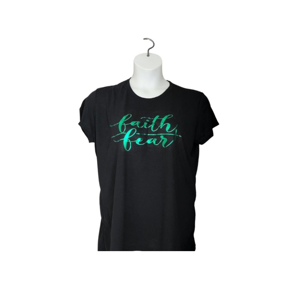 Faith over Fear Gren and Black women's fitted t-shirt size XS, XL